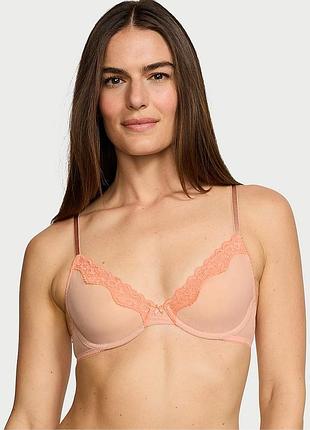 Прозрачный бюстгальтер victoria’s secret tease demi 32b с кружевом розово-персиковый 70в