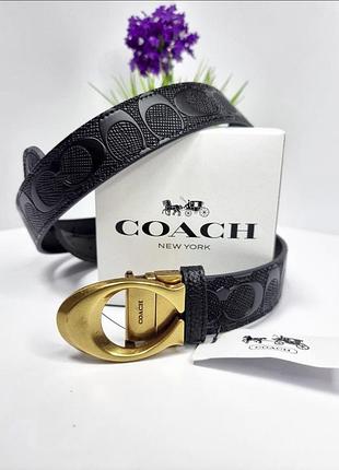 Кожаный ремень coach двусторонний 3,5 cм, ремень коач, ремень натуральная кожа, двусторонний ремень