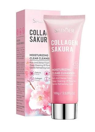 Пенка для умывания лица sadoer collagen sakura moisturizing clear cleanser с экстрактом сакуры, 100 г