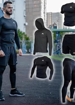 Мужская компрессионная одежда adidas 5в1 2026 (рашгард, шорты, футболка, леггинсы, худи)