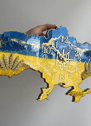 Часы настенные из эпоксидной смолы "карта украины" 150х100 см