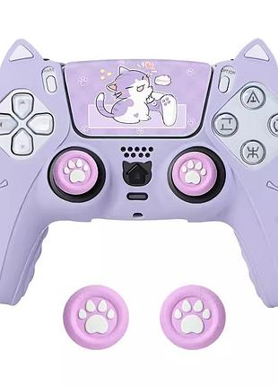 Силіконовий чохол 3 в 1 (чохол накладки наклейка) ps5 dualsense «cat purple»