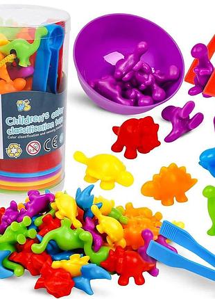 Сортер монтессорі за кольорами з пінцетами та тарілочками — набір для сортування та лічби 48 животних 2288-20