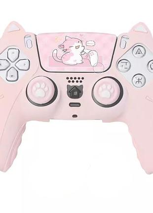 Силіконовий чохол 3 в 1 (чохол накладки наклейка) ps5 dualsense «cat pink»