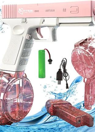 Водяной пистолет на аккумуляторе water gun glock розовый