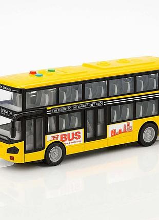 Игрушечный автобус двухэтажный js123c — инерционная музыкальная машинка, желтый, 28 см, с подсветкой и открывающимися дверями
