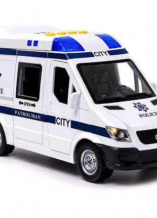 Машинка полиция wy1152b 27,5 см - микроавтобус со светом, звуком, инерцией, двери открываются, 1:10, 3+