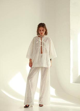 Жіночий домашній повсякденний костюм гіпюр білий, l-xl