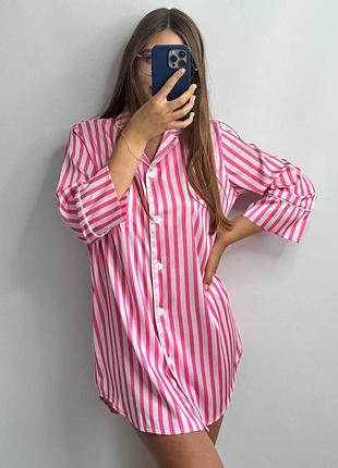 Женская сатиновая ночная рубашка «candy stripe» — утонченность и комфорт розово-малиновая, l