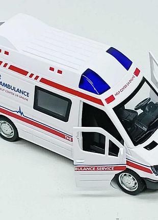 Машинка швидка допомога ambulance clm-61k — інерційна, зі світлом і звуком, 14 см, відкривні двері