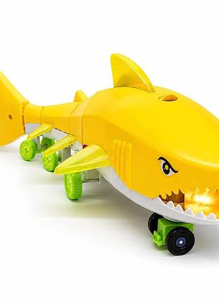 Інтерактивна іграшка акула baby shark 35 см — музична акула на колесах зі світлом і рухом, жовта, арт. 2776-21