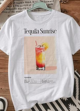 Белая футболка с принтом «tequila sunrise» размер м. яркие принты. футболки для женщин и мужчин.