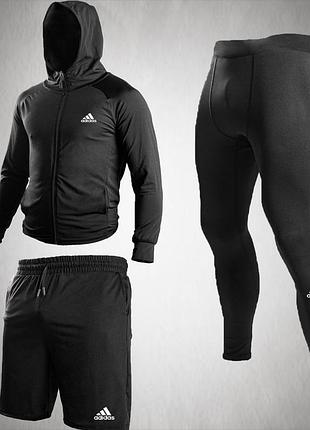 Універсальний комплект для тренуварів 3в1 adidas black 2025 (шорти + худі + легінси)