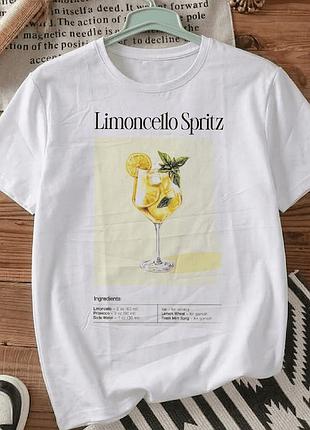 Футболка біла з принтом «limoncello spritz» розмір м. яскраві принти. футболки для жінок та чоловіків.