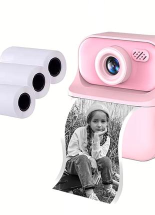 Дитячий фотоапарат миттєвого друку з фронтальною камерою print camera. колір: рожевий
