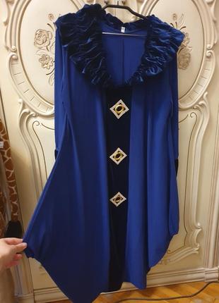 Синее нарядное платье с велюром3 фото