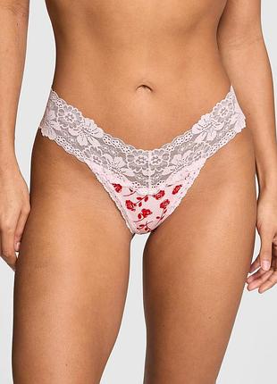 Женские трусики victoria’s secret (273779485135) lace-trim thong l розовые