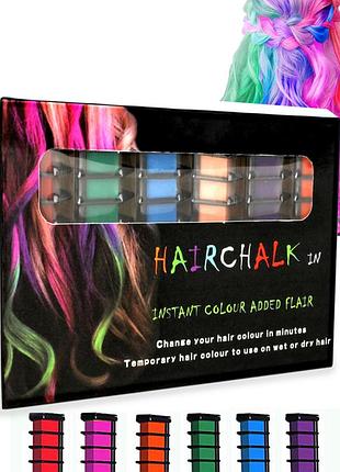 Набір крейди для волосся 6 шт hair chalk різнокольорові барвники гребінець для дітей та дорослих