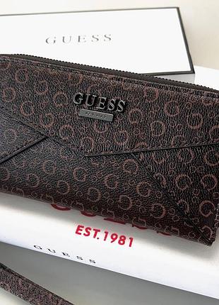 Женский кошелек на молнии guess (7595) коричневый