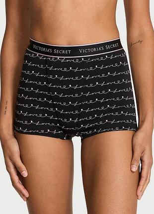 Женские трусики victoria's secret (2889876881391) logo cotton high-waist boyshort xs черные