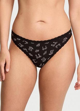 Женские трусики victoria's secret (19687998686) cotton lace-waist thong xxl черные