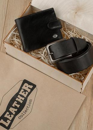 Подарочный мужской набор leather collection (ремень и портмоне) (lc006)