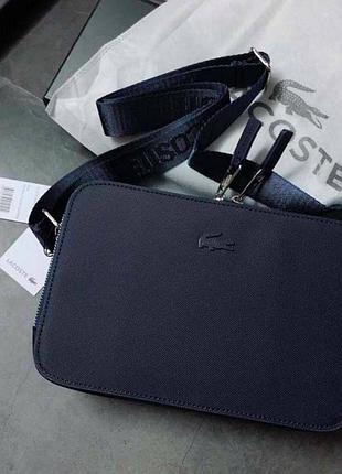Мужская брендовая сумка через плечо lacoste (2028) синяя