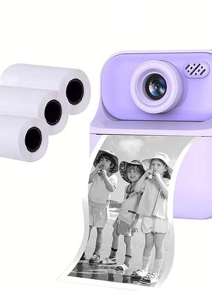 Детский фотоаппарат мгновенной печати с фронтальной камерой print camera. цвет: фиолетовый