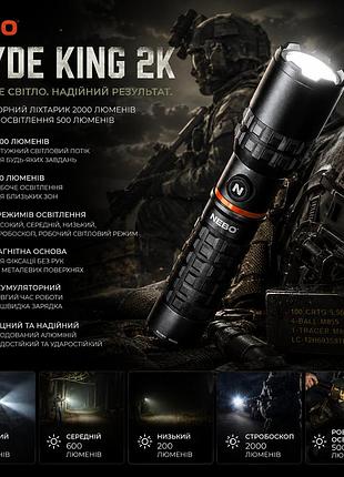 Акумуляторний ліхтар nebo slyde king 2k сталево-сірий: тактичний світлодіодний ліхтарик 2000 лм, магнітний, ip67
