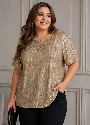 Блуза  із золотистими паєтками plus size