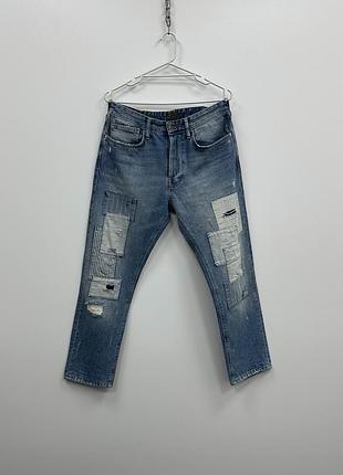Круті джинси zara man patcwork distressed denim jeans blue/white