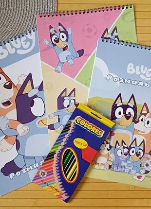 Раскраска блуи bluey а4 набор 3 шт + карандаши (28948)