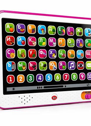 Інтерактивний дитячий планшет play smart вивчайка рос. мова — музичний, букви цифри звуки, 3+, рожевий
