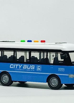 Іграшковий автобус city bus синій rj5502-1 — міський транспорт зі світлом, звуком і дверима, 24 см