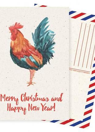 Открытка marry christmas and happy new year петух