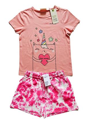 Летний костюм для девочки 128см, ovs+h&amp;m, 7-8роков, яркий стильный комплект для девочки, футболка + шорты детские, хлопок