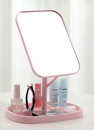 Зеркало с подставкой под украшения дерево и вращением 360 pink