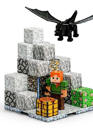 Магнітний конструктор minecraft magnet world 43 деталі — кубики 2×2 см, фігурки жителя та дракона, арт. t9911