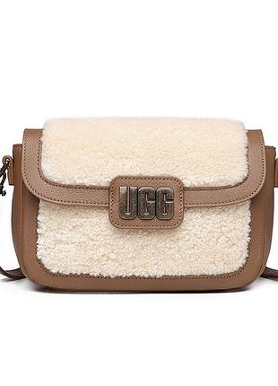 Сумка ugg crossbody уг з хутром коричнева молочна біла зима