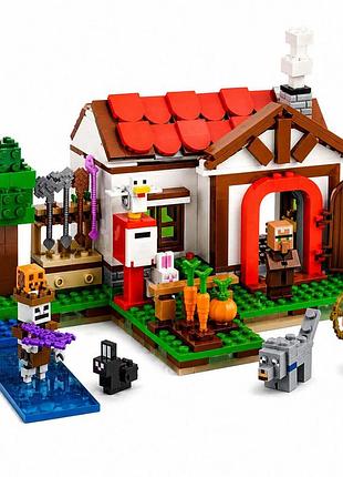 Конструктор minecraft «лес с домом» my world, 486 деталей — стив, жители, корова, кролики, волк, арт. 7678, для детей от 6 лет