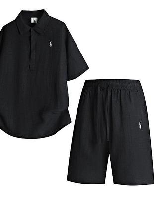 Костюм черный polo мужской поло шорты + футболка/рубашка