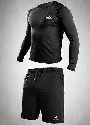 Универсальный комплект для тренировок adidas black 2025 (шорты + рашгард)
