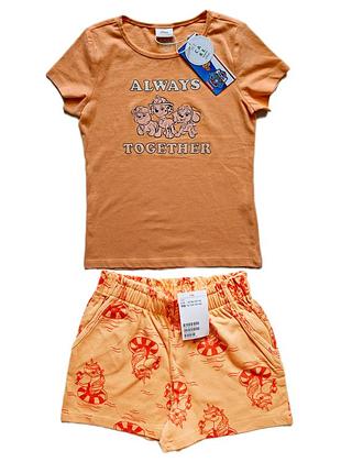Летний костюм для девочки 128см, нижочка+h&amp;m, 7-8роков, яркий стильный комплект для девочки, футболка+шорты детские, хлопок