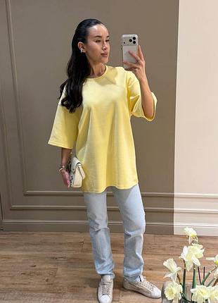 Женская футболка желтая, 100% качественный коттон, oversize (42-44-46)
