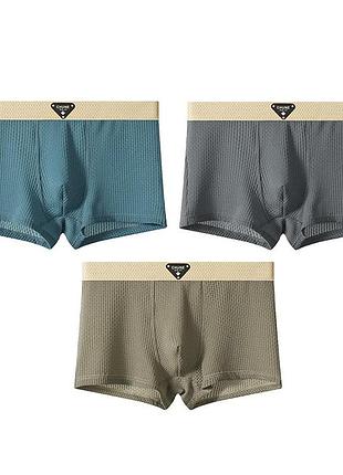 Набор мужских трусов боксеров lesko b6425 4xl olive/blue/gray из 3 шт