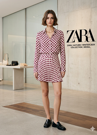 Эффектный принтованный костюм-двойка zara (рубашка и юбка-плиссе)