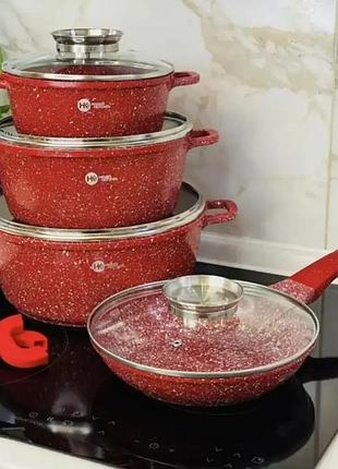 Посуда higher kitchen hk-305 набор 12 предметов: кастрюли, сковорода и кухонные принадлежности