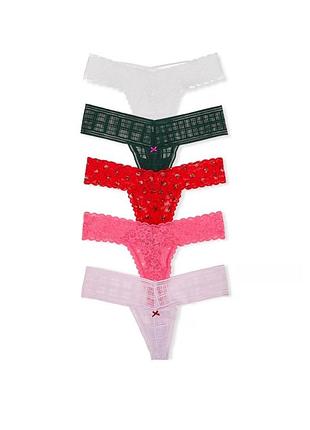 Набор трусиков victoria's secret (2142238651244) 5-pack lacie thong l комбинированные