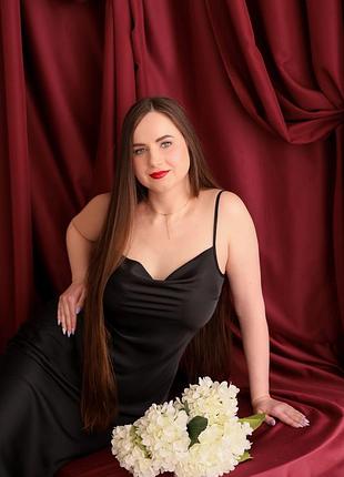 Шовкова сукня міді комбінація vovk чорна