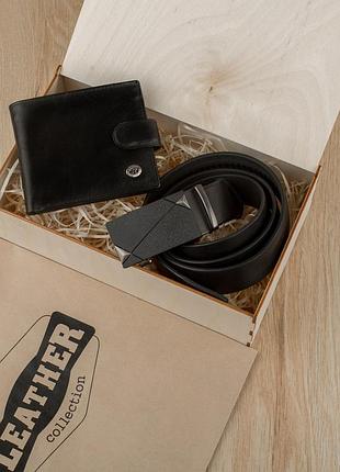 Мужской подарочный набор leather collection (портмоне и ремень автомат) (lc007)